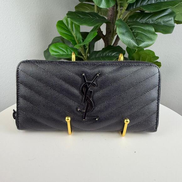 💎✨ Authentic Yves Saint Laurent YSL Black on Black Zippy Wallet - Picture 1 of 3